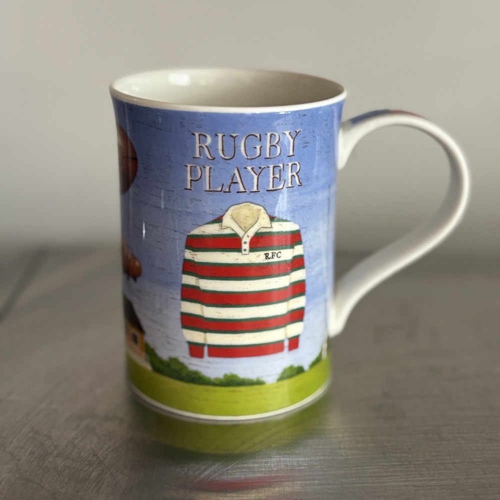 Rugby Player Shirt Ball+ Martin Wiscombe Dunoon‎ Scotland Coffee Tea Cup Mug EUC